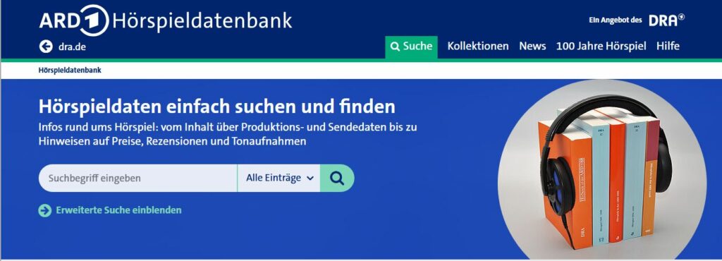 Bildausschnitt der Webseite hoerspiele.dra.de. | Bildquelle: Deutsches Rundfunkarchiv/ hoerspiele.dra.de